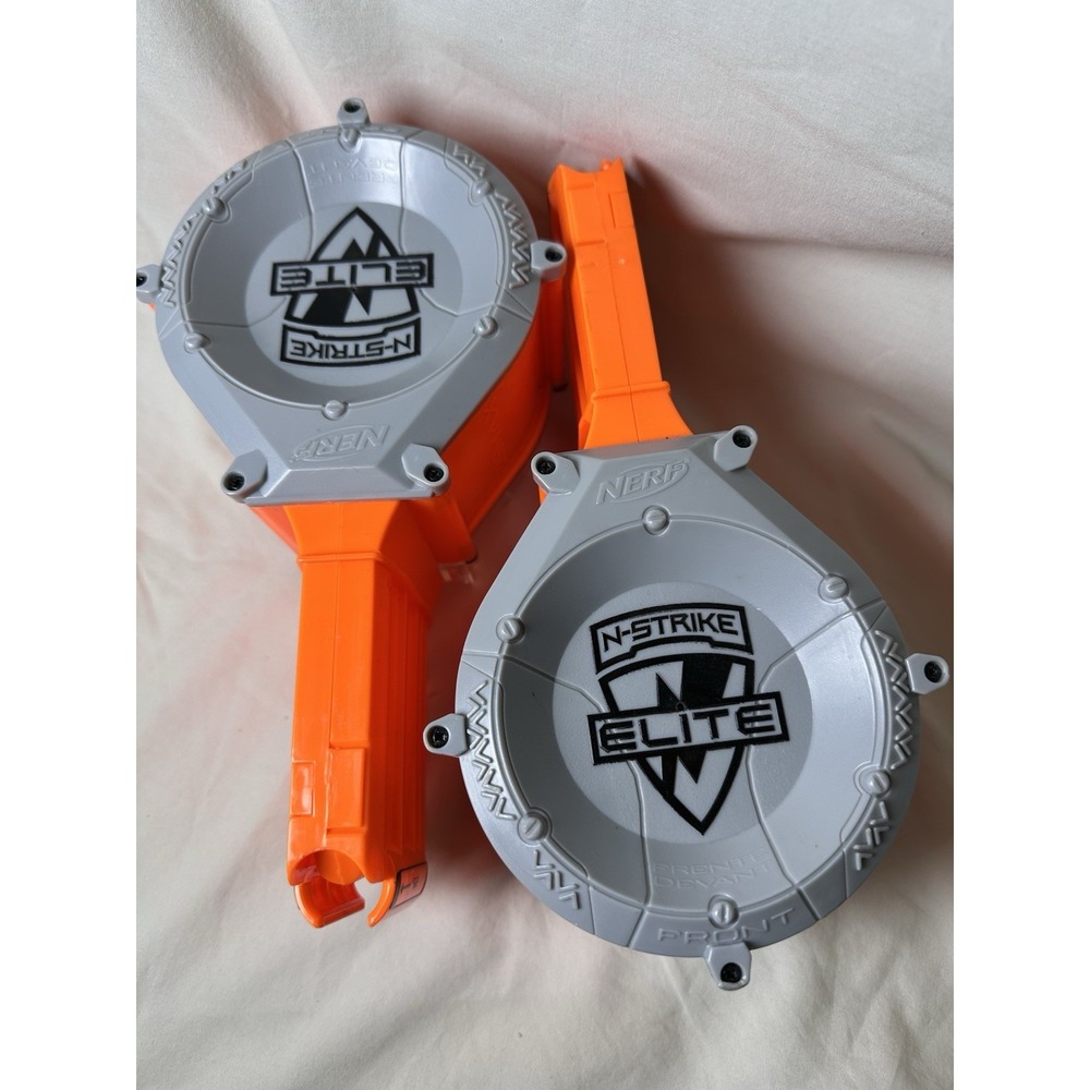 Lot of 2 Nerf N-Strike Elite 25 Round Dart Drum Magazine Ammo Clip - No Darts